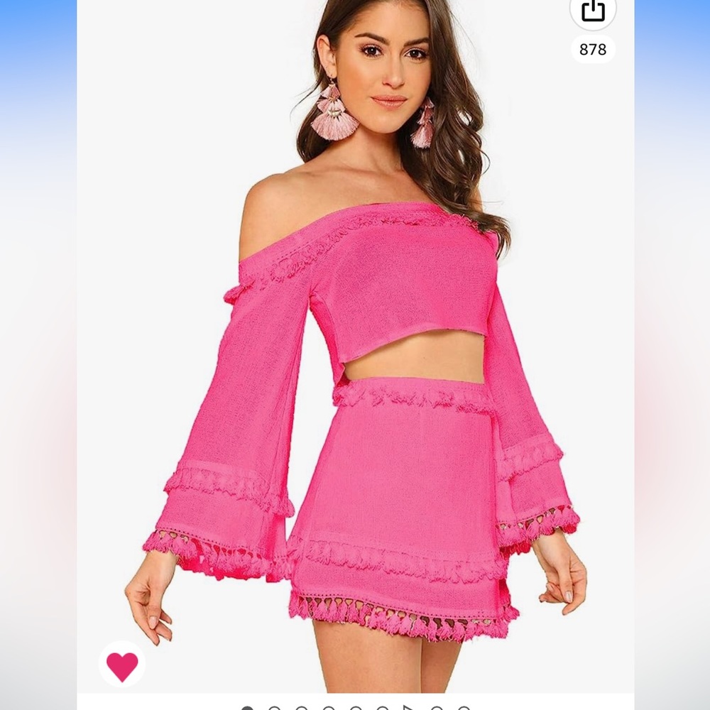 SHEIN 2 piece fringe trim crop top skirt
